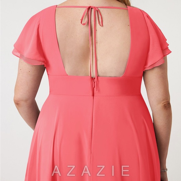Azazie Watermelon Coral Bridesmaid Prom Long Dress Plus Size 20 - Picture 2 of 16